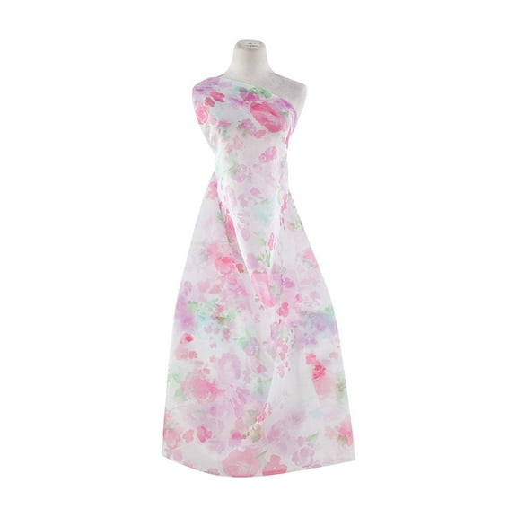 Zelouf Watercolor Floral Organza  , Sewing, DIY, Crafts Fabric by the Yard, White/lilac/fuchsia, 1 Yard