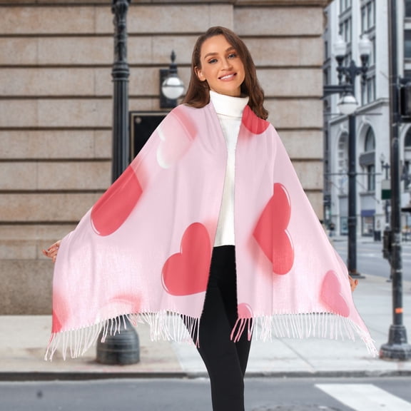 Valentine's Day Hearts Winter Scarf for Women Fashion Warm Long Soft Blanket Scarves Gifts