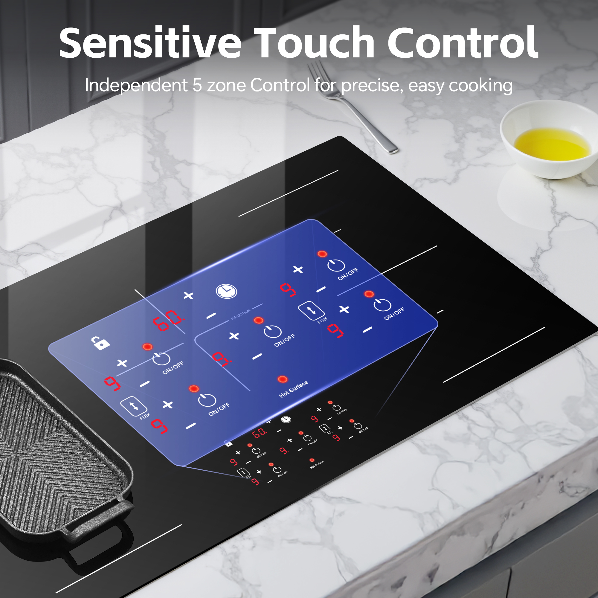 Amzgachfktch 36" 10800W Induction Cooktop with 5 Zones & Boost Function in Black