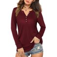thumbnail image 1 of Túnica de mujer con cuello en V y botones Henley Camisas de manga larga sueltas pulóver Tops camiseta blusa de salón para mujer, 1 of 2