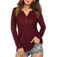 thumbnail image 1 of Túnica de mujer con cuello en V y botones Henley Camisas de manga larga sueltas pulóver Tops camiseta blusa de salón para mujer, 1 of 2