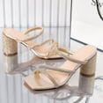 thumbnail image 7 of Womens Sandals Heels Dressy Summer Square Open Toe Sandals Holiday Party Wedding Dress Pumps Shoes Gold Size 8.5, 7 of 7
