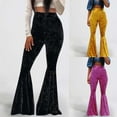 thumbnail image 6 of Velvet Flare Leg Pants for Women High Waisted Slim Fit Stretchy Full Length Trendy Pants Solid Color Trousers Yellow,XL, 6 of 6