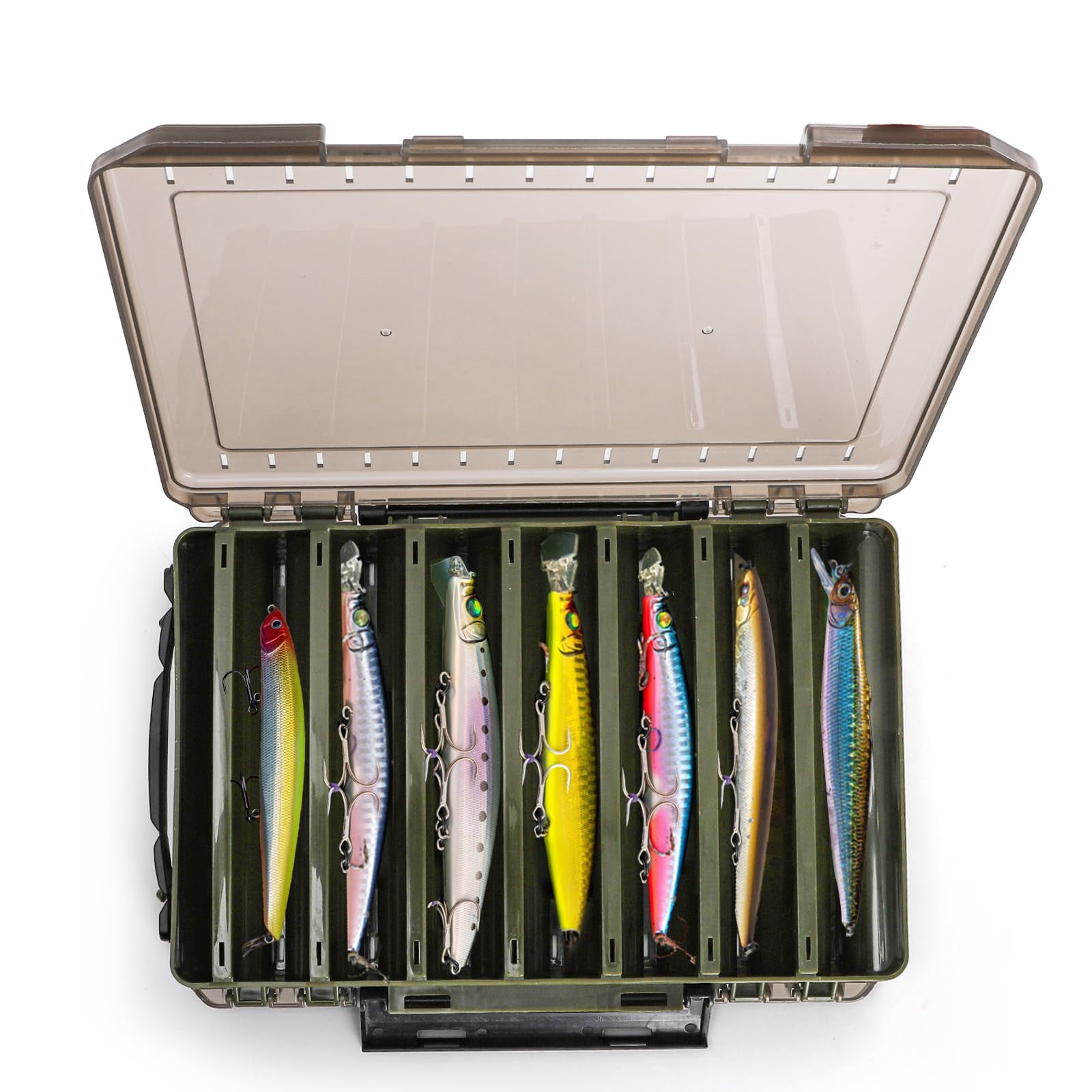 3 Pack Double Sided Fishing Lure Boxes  14 Compartments Tackle Organizer With 2 Buckle Plastic Clear Storage Case Visible Hard Bait Container For Beads Earring Hook(3 Color)