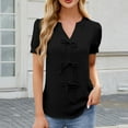 thumbnail image 2 of JGGSPWM Bow Knot Summer Tops for Women V Neck Short Sleeve Casual Slim Fit Going Out Blouses Black XL, 2 of 8
