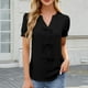 thumbnail image 2 of Tops de Color Sólido para Mujeres Manga Corta V-Cuello Correa Suéter Casual Top 95% Poliéster 5% Spandex, Nueva Blusa de Moda para el Uso Diario, 2 of 8