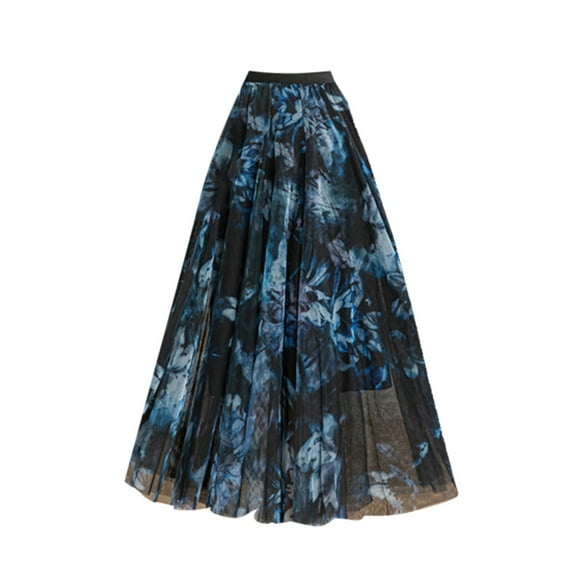 asddcavvf Skirts for Women Summer Women's Printed Skirt Elastic High Waist Pattern Three Layer Mesh