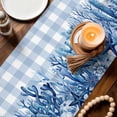 thumbnail image 3 of Summer Coastal Table Runner 72 Inches, Watercolor Ocean Coral Starfish Conch Blue Plaid Bed Runner Dresser Scarves Tabletop for Indoor Outdoor Parties/Ceremony/Banquet, 14" x 72", 3 of 9