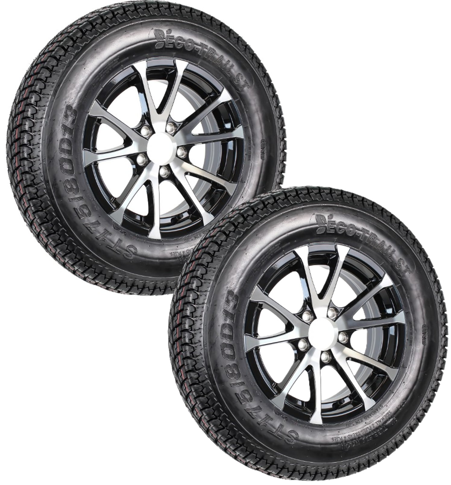 2-Pack Pre-Mounted Trailer Tire & Rim ST205/75D14 205/75