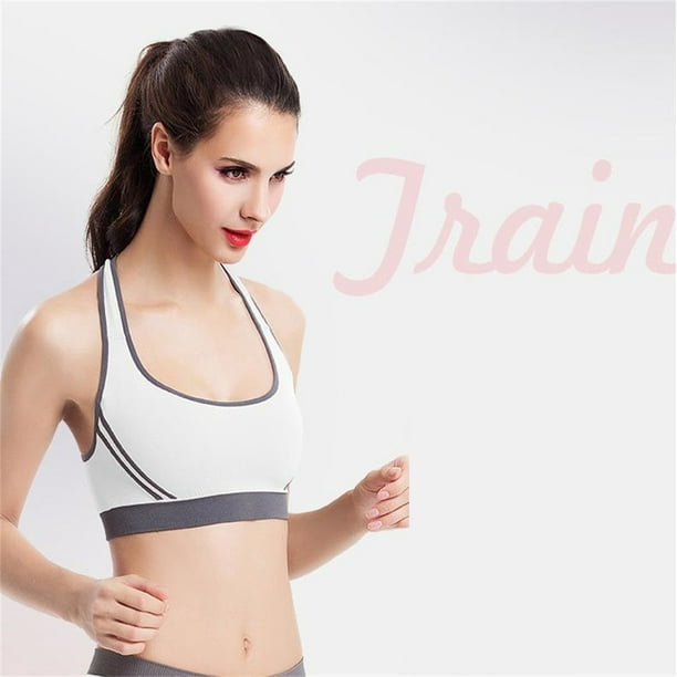 Women Nylon Sports Bra Cross Back Shockproof Yoga Gym Bra Contrasting Color  Design Underwear Activewear For Yoga Gym Workout Fitness