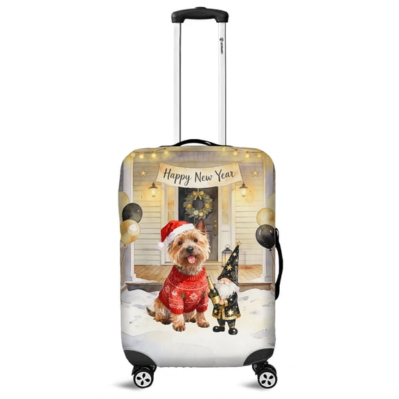 Happy New Year 2026 Cairn Terrier Santa Gnome Holiday Party Snow Travel Luggage Cover Cairns Dog Lover Suitcase Dust Protective Decor - 13019