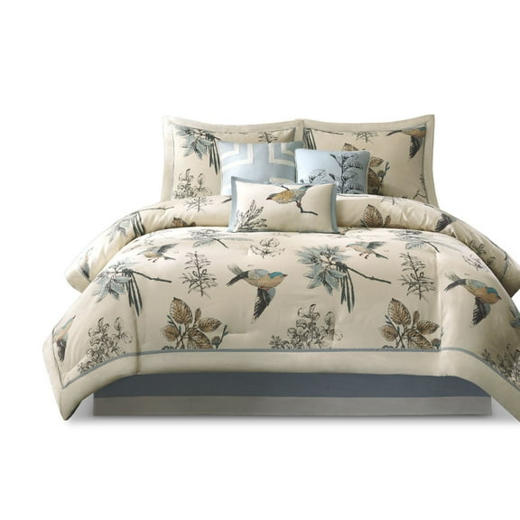 Gracie Mills 7-Piece Cotton Twill Leaf and Bird Comforter Set GRACE-3269