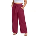 thumbnail image 2 of Miluxas Women's Plus Size High Waist Wide Leg Pants Paper Bag Waist Comfy Work Casual Pants with Pockets for Summer Lounge Vacation Wine, 2 of 7