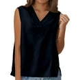 thumbnail image 2 of Lixiuxyad Womens Coton Linen Tops Shirt Ladies V Neck Loose Sleeveless Blouse Tee Vest Dressy Casual,Blue S, 2 of 5