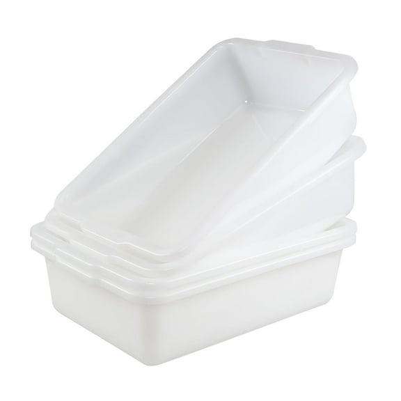 32 Liter Large Bus Tubs, Commercial Plastic Bus Pans Set of 4, White