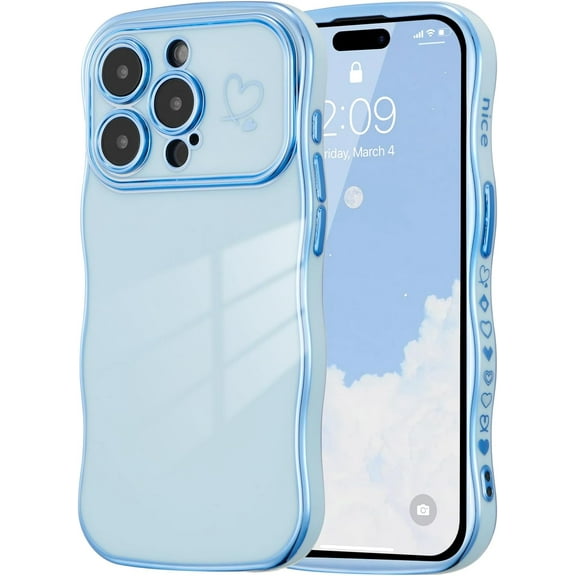 ZUKKASHAN Compatible with iPhone 14 Pro Max Case for Girls Women, Cute Curly Wave Frame Shape Soft Silicone Case with Love Heart Pattern Camera Protection Golden Edging Shockproof Cover