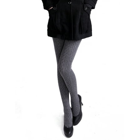 Cable Womens Tights - HDE Women's Winter Stockings Cable Knit Footed Tights (Gray)
