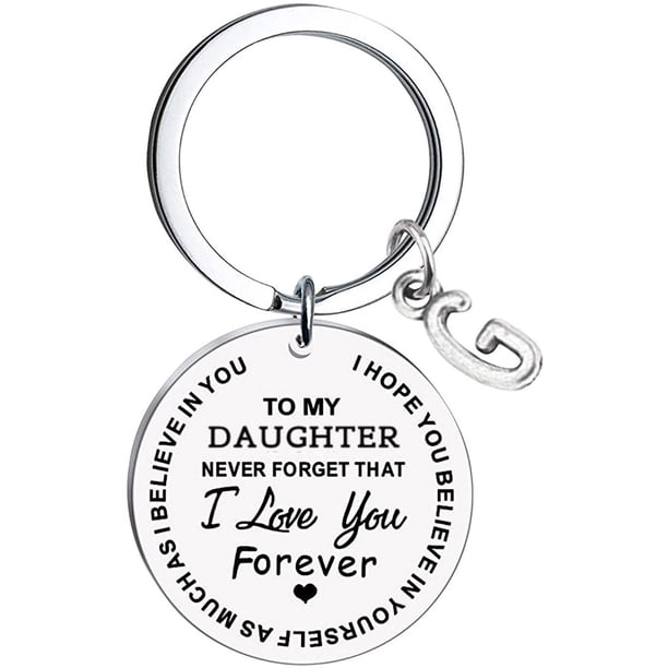 Llaveros para mujer, llavero de billetera, llavero de auto, llavero lindo para mi hija, llavero de acero inoxidable con mensaje inicial, apellido, 26 letras, llavero familiar inspirador, llavero con l