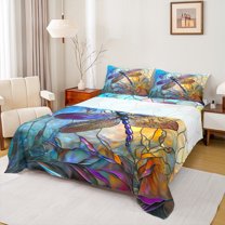 Homewish Flying Animal Dragonfly Queen Sheet Sets,Watercolor Galss Artistic Flat Sheet,Modern Aesthetic Queen Fitted Sheet For Men Women,Luxury Bedroom Decor,4pcs