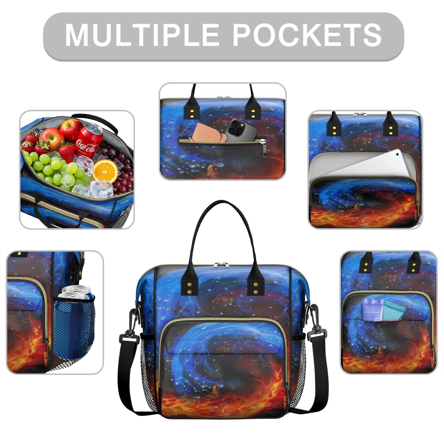 Space Explorer Insulated Lunch Tote – Leakproof Dual Compartment Cooler Bag with Adjustable Strap and Cosmic Patterns for School or Travel