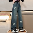 thumbnail image 4 of NOLDARES Girl's Jeans Baggy Wide Straight Leg High Elastic Waisted Denim Pants Kid 7-14Y with Streetwear(Blue,6-7 Years), 4 of 9