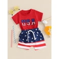 thumbnail image 6 of Aojekbee Baby Boy 4th of July Outfits, Short Sleeve Letter Embroidery Tops + Elastic Waist Striped Shorts Toddler Independence Day Set, 6 of 10
