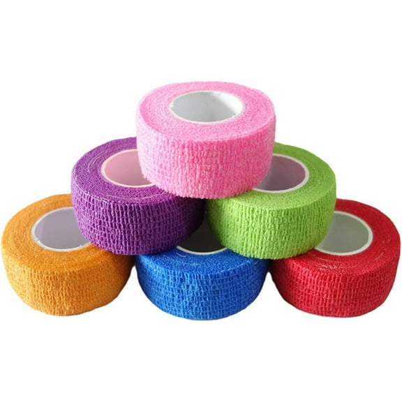 6 Pack 1" x 5 Yards Self Adhesive Bandage Wrap Breathable Cohesive Vet Wrap for Pets, Elastic Self-Adherent Tape for Sports, Wrist, Ankle (Mixed Colors)
