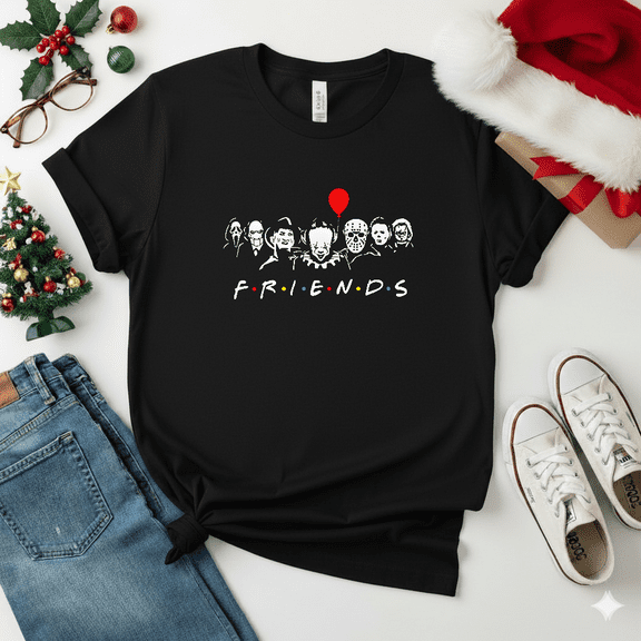 Horror Friends Scary Movie Villains Halloween Slasher Character Lineup Unisex T-Shirt V17515, S-5XL