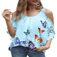 thumbnail image 2 of Chemise à Manches Courtes Imprimée à Fleurs pour Femme Été Blouse Décontractée à Épaules Froides, 2 of 2