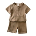 thumbnail image 4 of Kids Boys Cotton Linen Clothes Set Summer Casual Short Sleeve Button Closure Shirt With Elastic Waist Shorts 2PCS Outfits, 4 of 12