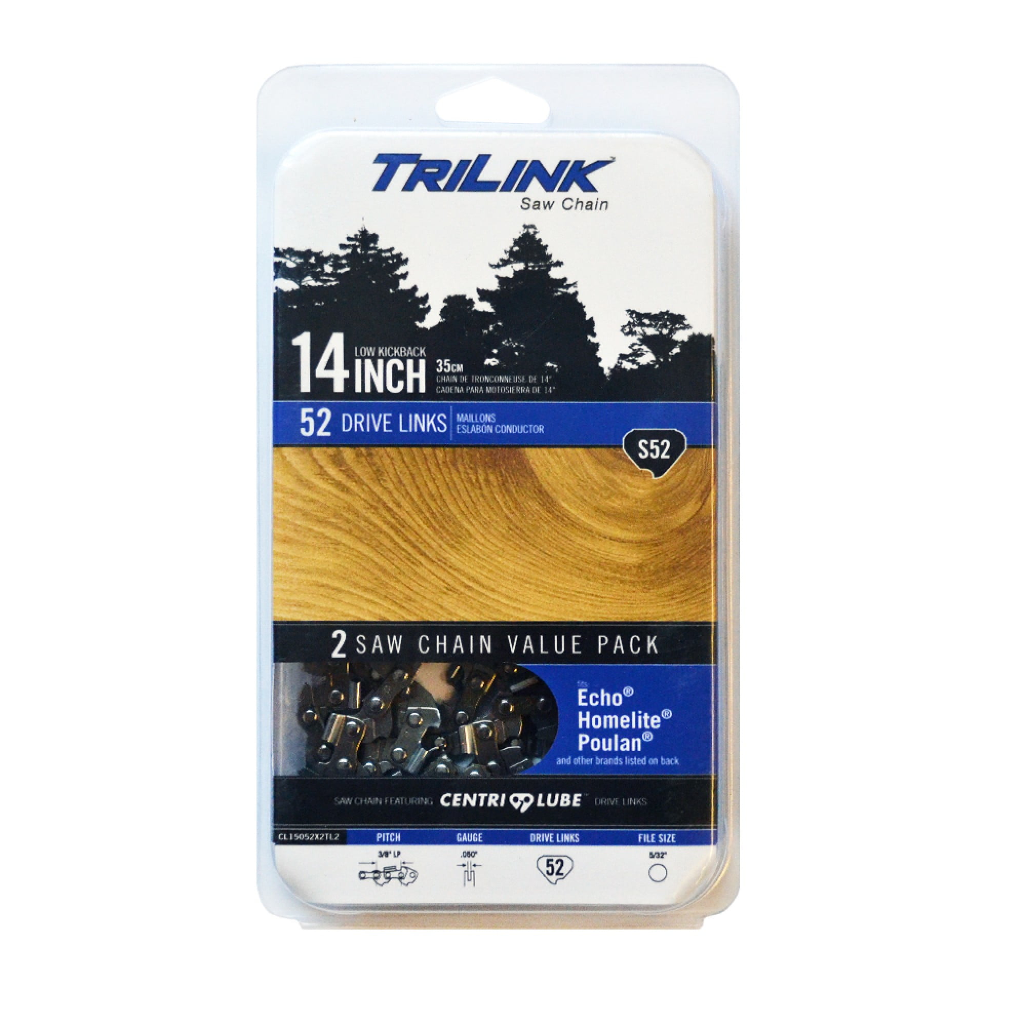 Trilink S52 - 14" 2 Pack Replacement Saw Chain; 52 Drive Links