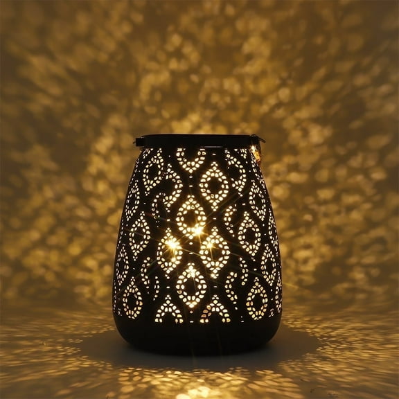 JHY DESIGN Vintage Moroccan Lantern 8-Inch Metal Cordless Table Lamp