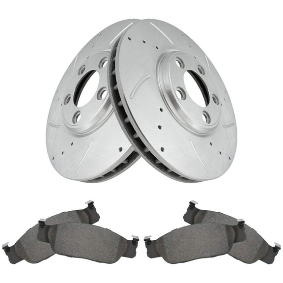 TRQ Front Performance Brake Pad & Rotor Kit Brake Pads Brake Rotors Set Ceramic Premium G-Coated Fits Select 2002-2005 Ford Thunderbird 2000-2002 Jaguar S-Type 2000-2006 Lincoln LS