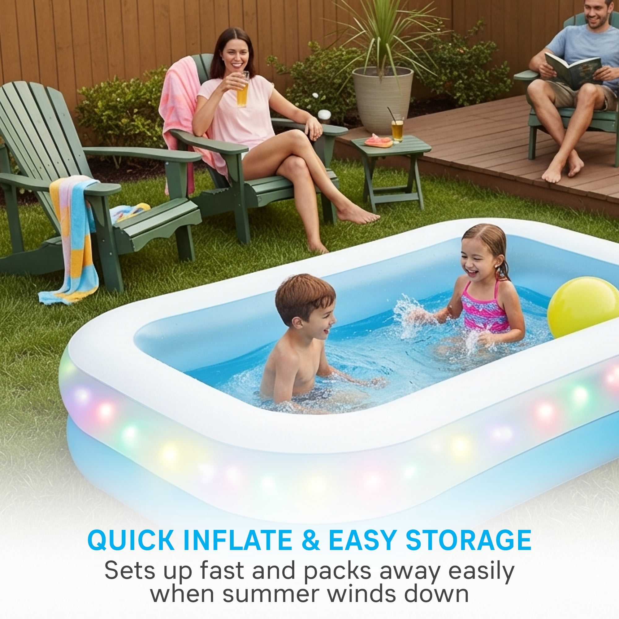 Merkury Innovations HGLO 6 ft Inflatable LED Swimming Pool, Multi-Colored Light