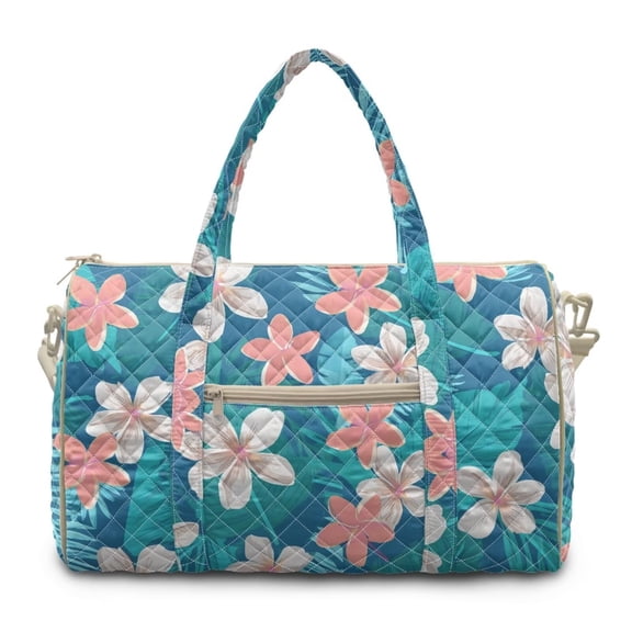 Garronmavis Large Quilted Duffle Bag for Women, Tropical Floral Weekender Travel Bag, Carry On Overnight Gym Dance Bag with Luggage Sleeve and Zipper Pockets