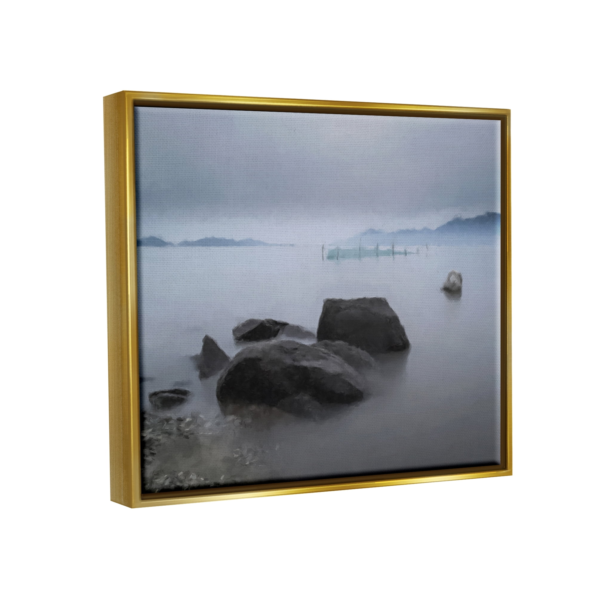 Stupell Industries Foggy Sea Landscape Nature Painting Gold Floater Framed Art Print Wall Art, 31 x 25