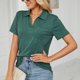 thumbnail image 3 of Camiseta de Mujer Color Puro Solapa Manga Corta Cuello en V Casual Verano para Oficina en casa Compras Actividades al Aire Libre, 3 of 6