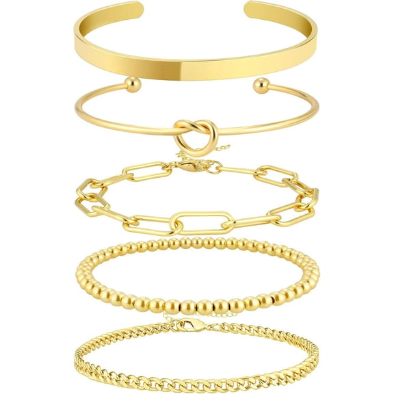 14K Gold Plated Bracelets for Women Stack,Bangle Cuff Bracelet Set Non Tarnish Jewelry for Women Trendy