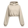 thumbnail image 7 of Tusihei Women's Cropped Hoodie Casual Long Sleeve Pullover Sweatshirt Solid Slim Fit Trendy Basic Tops Fall Winter Daily Outfits Streetwear, Beige S, 7 of 7