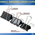 thumbnail image 2 of 1InTheOffice Binder Clips Assorted Sizes, Paper Clamps, Small 0.75", Medium 1.25", Large 2", Metal, 24 Clips/Size, Black, 72 Pack, 2 of 8
