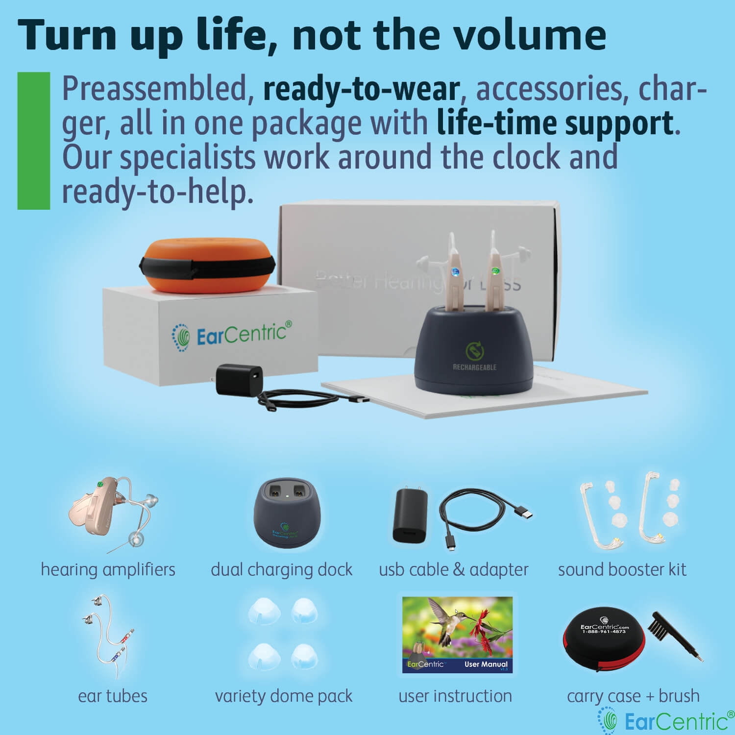 EarCentric EasyCharge Rechargeable Behind-the-Ear Beige kit (2pc)