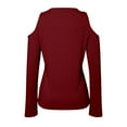 thumbnail image 5 of Arlun,Womens Half Zipper Cold Shoulder T Shirts 2025 Fall Fashion Plain Ribbed Stretchy Tight Sexy Tops Plus Size Women's Long Sleeve Soft Lightweight Tee Shirts Red L, 5 of 5