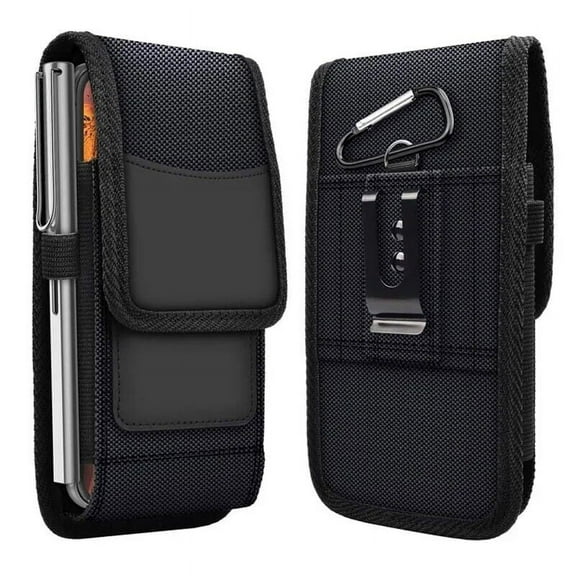 Vertical Oxford and Leather Case has a card Holder and belt loop, Compatible with Boost Summit 5G with a thin cover on it.