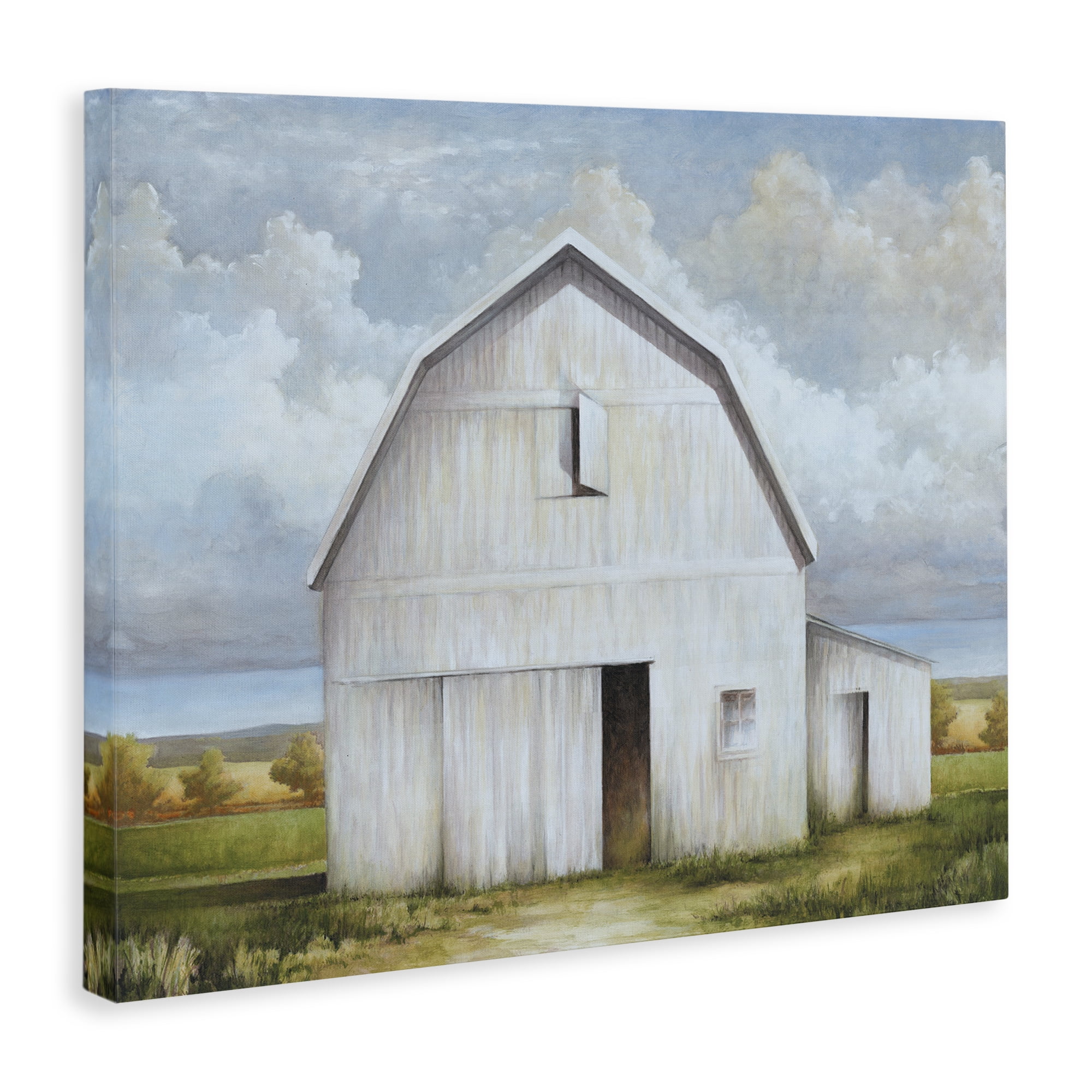 Stupell Industries White Barn with Clouds Landscape Painting Gallery Wrapped Canvas Art Print Wall Art, 40 x 30