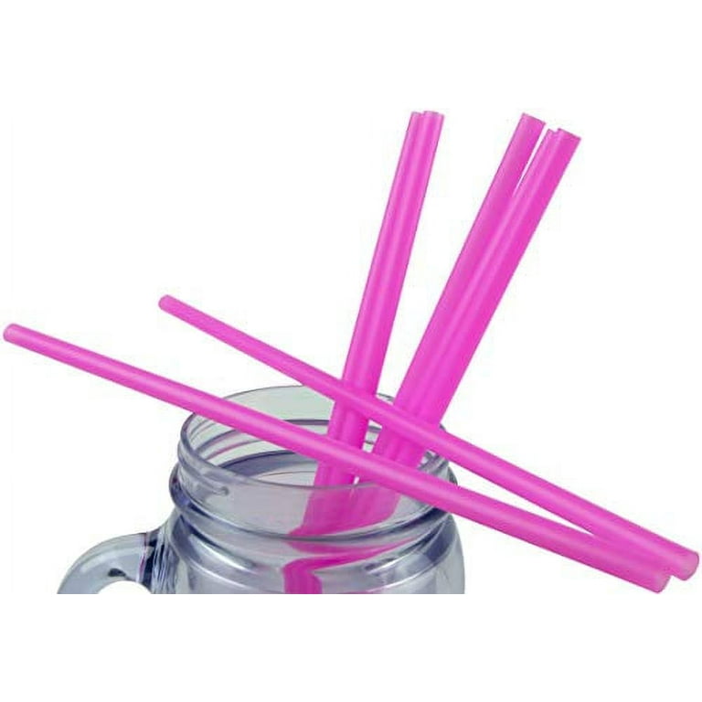Fiesta First 10 Long Reusable Hard Pink Plastic Drinking Straws, Medium  Width + Sturdy Cleaning Brush - For Tumblers, Mason Jars, Milshakes and