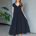 thumbnail image 2 of ZANZEA Womens Summer Short Sleeve V Neck Tiered A Line Long Dress Casual Loose Sundress, 2 of 5