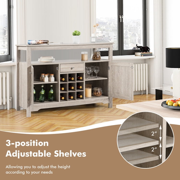 Finihen Kitchen Storage Cabinet, Buffet Sideboard, Server Buffet Sideboard With Wine Rack and Open Shelf, for Dining Room, Kitchen, Living Room, Gray Finihen Kitchen Storage Cabinet, Buffet Sideboard, Server Buffet Sideboard With Wine Rack and Open Shelf, for Dining Room, Kitchen, Living Room, Gray