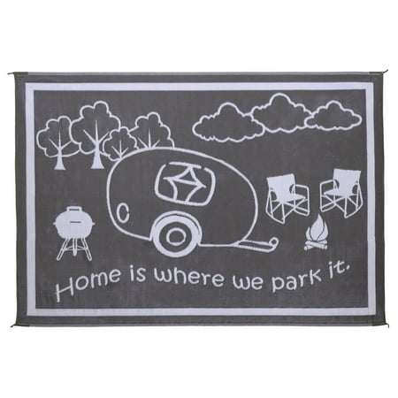 Ming's Mark 8' x 18' RV Home Outdoor Mat, "Home Is Where We Park It", Black / White (RH8181)