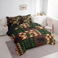 thumbnail image 2 of Castle Fairy Vintage Plaid Patchwork Queen Bedding 7pcs,Jungle Animal Bear Bedding Comforter Set Queen,Green Brown Cream,Black Reversible, 2 of 7