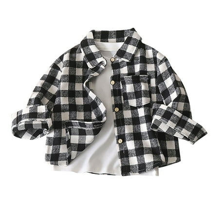 

Huesdet Boys Girls Plaid Shirts Long Sleeve Button Up Flannel Dress Shirts Boys Plaid Flannel Shirt Casual（Dark Gray 18-24 Months）
